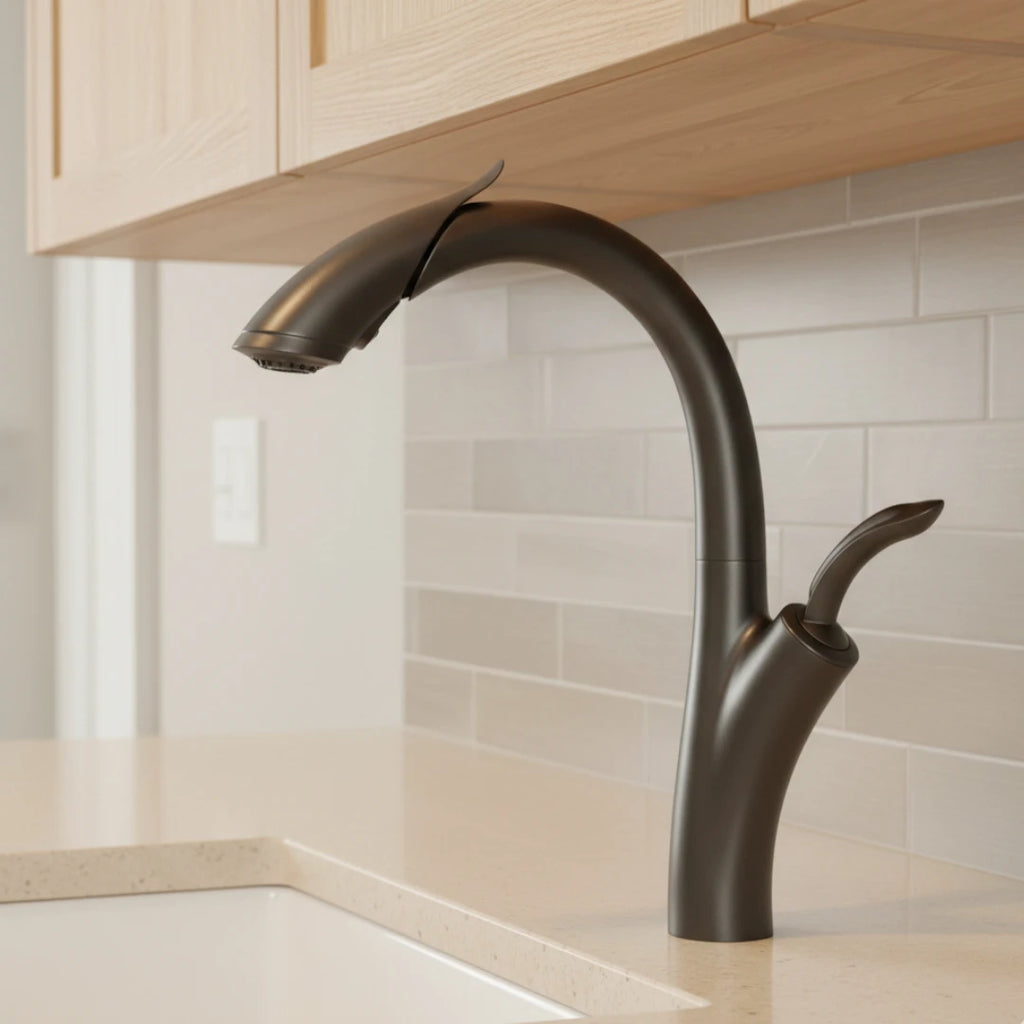 Robinet évier cuisine design flexible douchette - Noir - Laiton