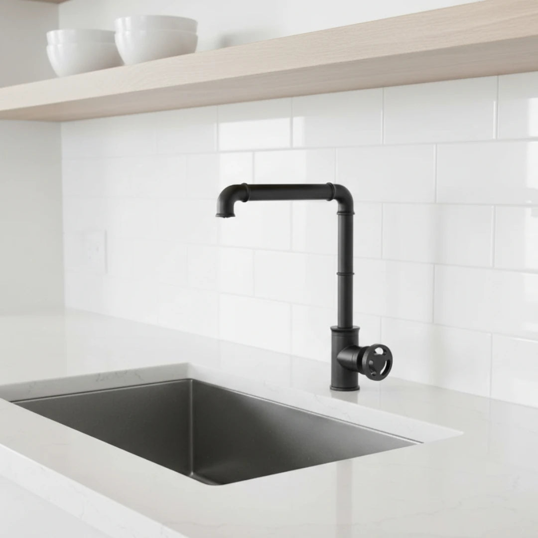 Robinet évier cuisine design industriel mitigeur - Noir - Laiton