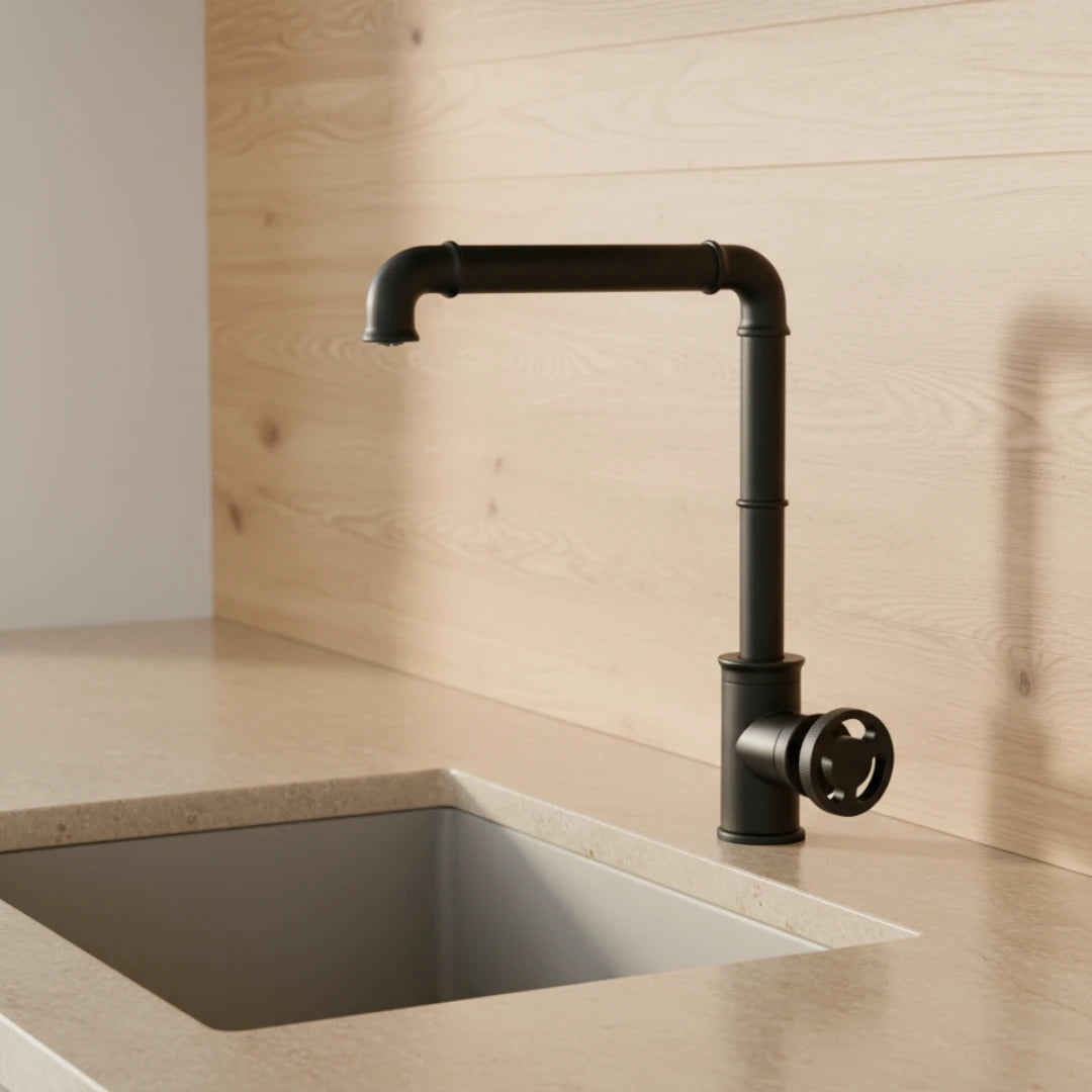 Robinet évier cuisine design industriel mitigeur - Noir - Laiton