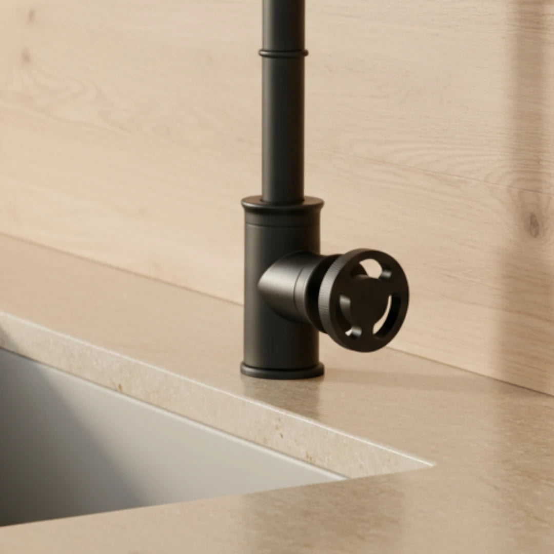 Robinet évier cuisine design industriel mitigeur - Noir - Laiton