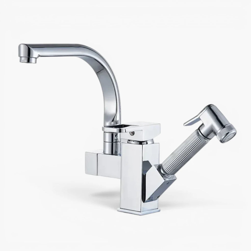 Robinet évier cuisine design mitigeur flexible douchette pistolet - Argenté - Laiton