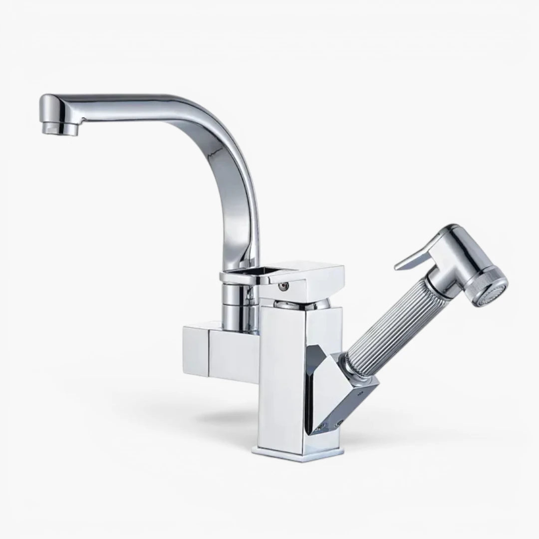 Robinet évier cuisine design mitigeur flexible douchette pistolet - Argenté - Laiton