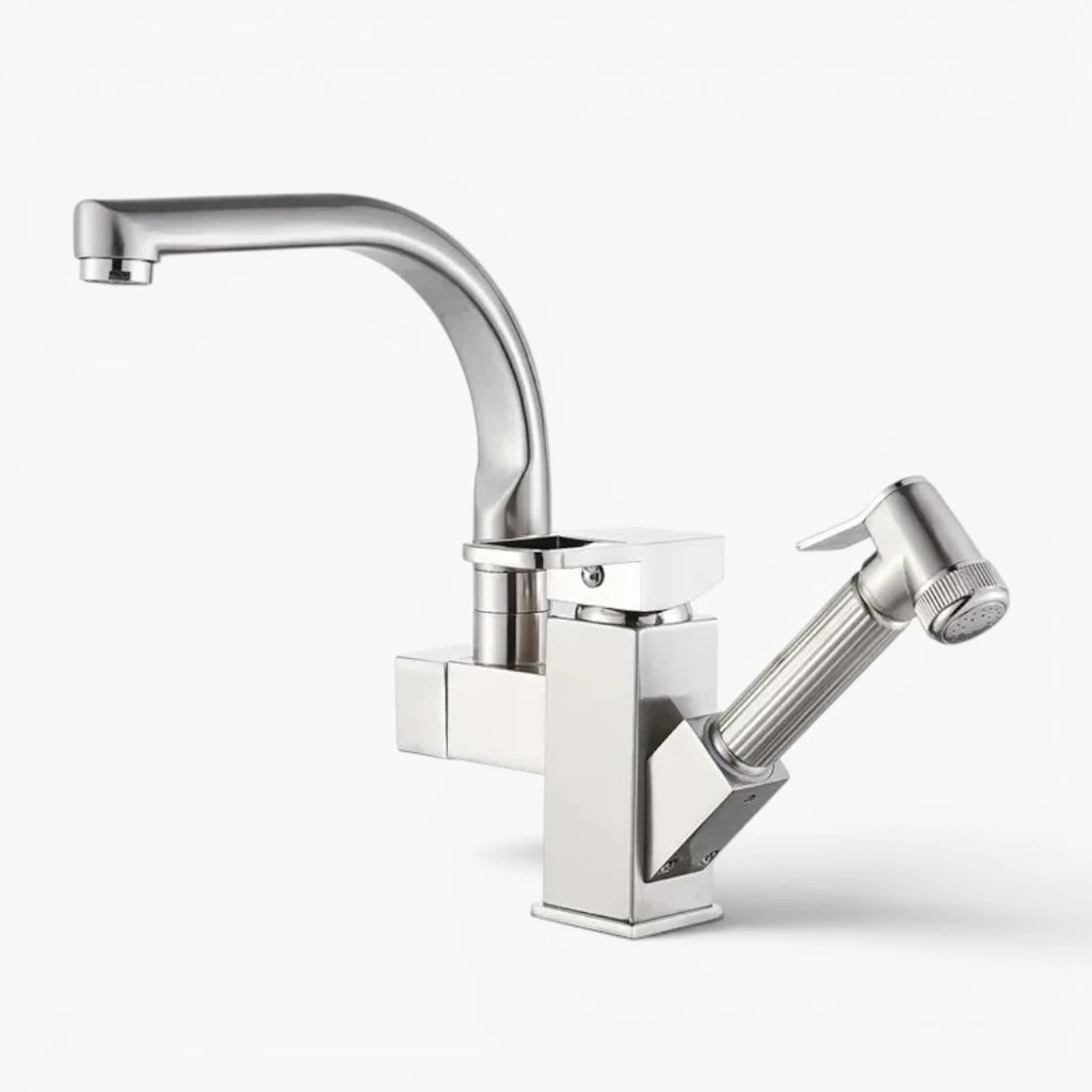 Robinet évier cuisine design mitigeur flexible douchette pistolet - Argenté - Laiton
