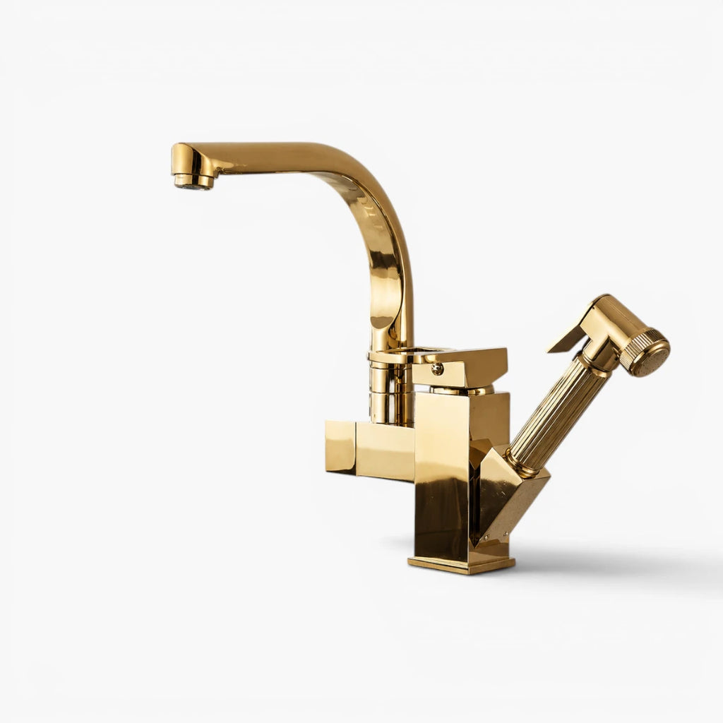 Robinet évier cuisine design mitigeur flexible douchette pistolet - Doré - Laiton
