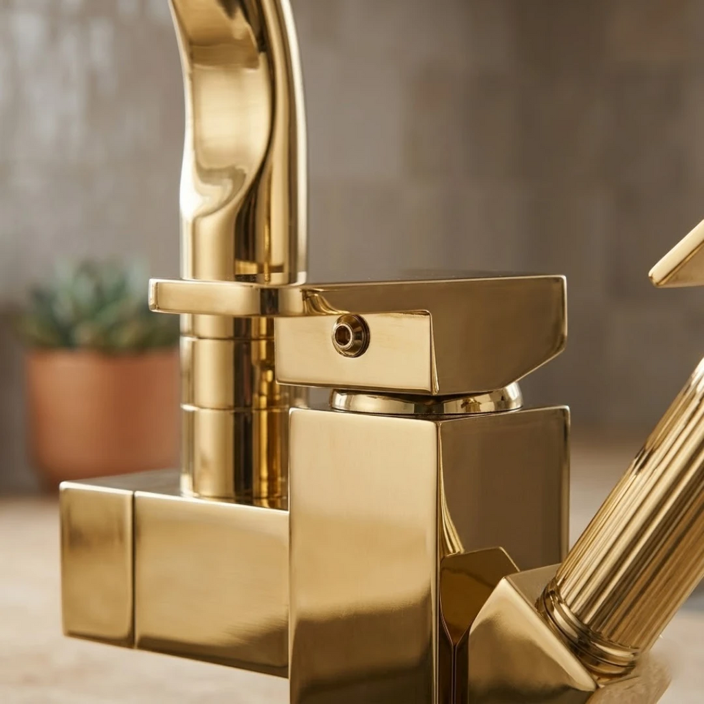 Robinet évier cuisine design mitigeur flexible douchette pistolet - Doré - Laiton