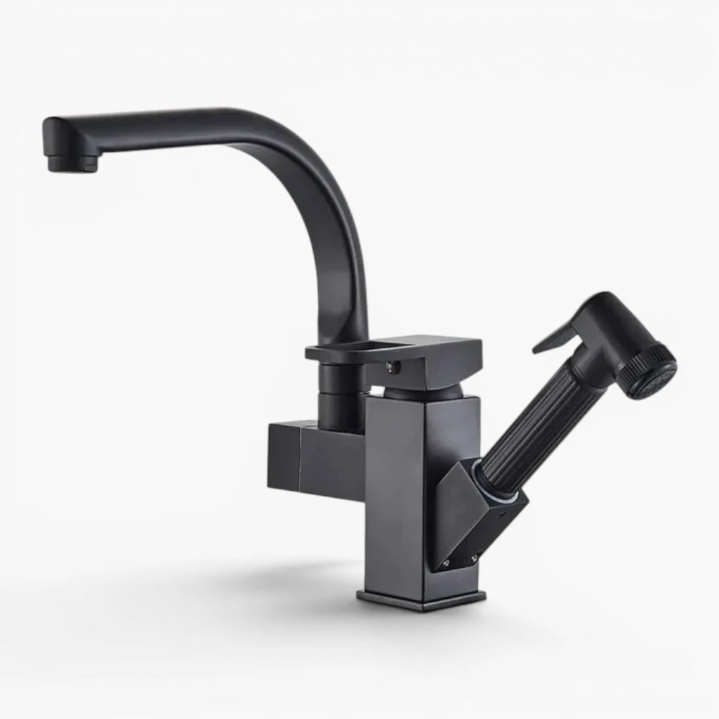 Robinet évier cuisine design mitigeur flexible douchette pistolet - Noir - Laiton
