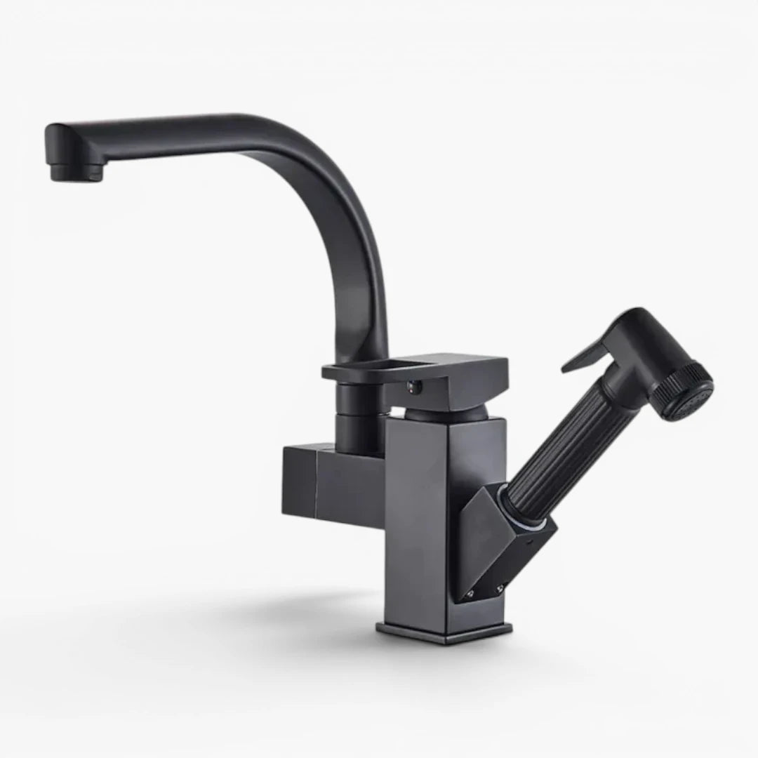 Robinet évier cuisine design mitigeur flexible douchette pistolet - Noir - Laiton