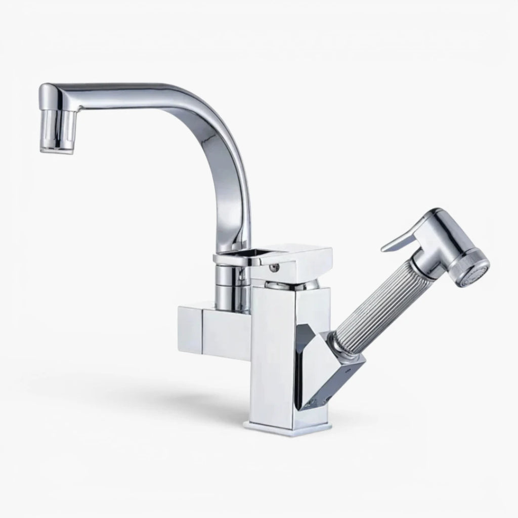 Robinet évier cuisine design mitigeur led flexible douchette pistolet - Argenté - Laiton