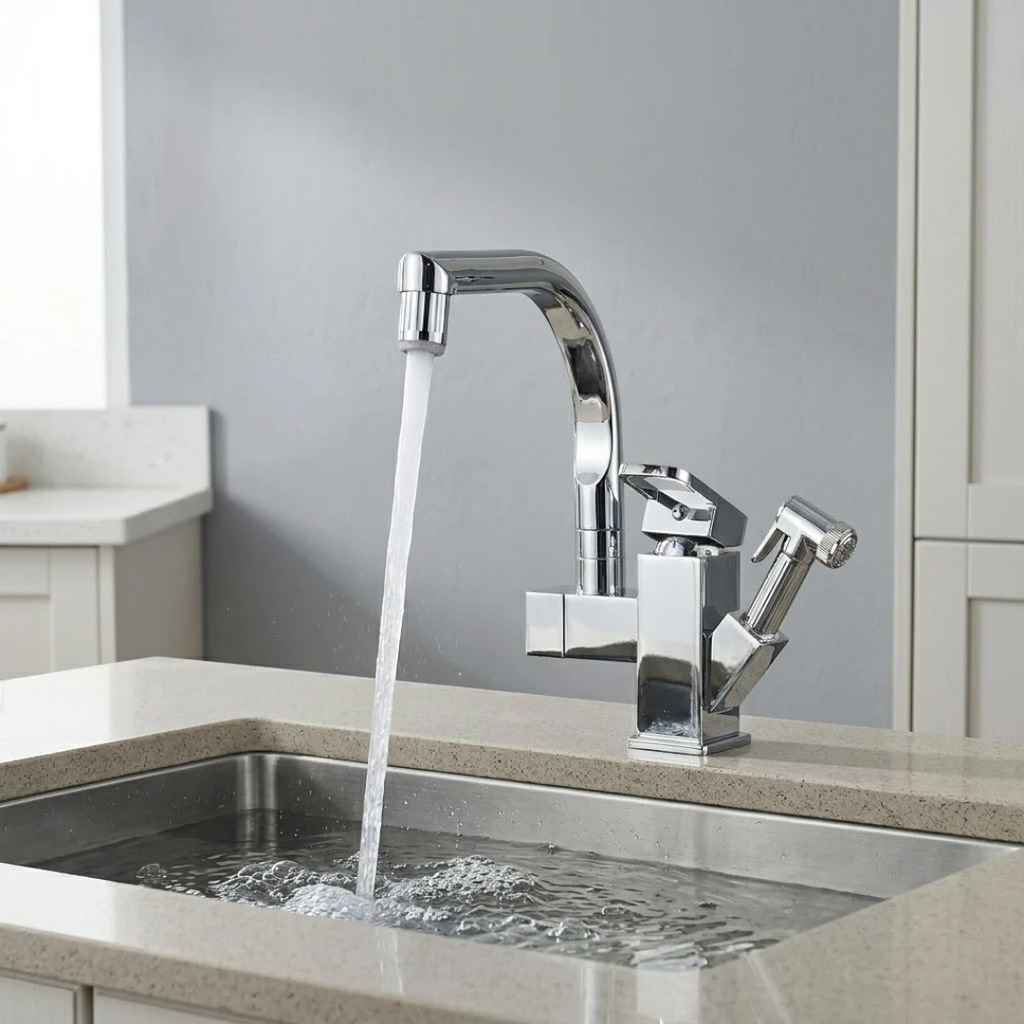 Robinet évier cuisine design mitigeur led flexible douchette pistolet - Argenté - Laiton