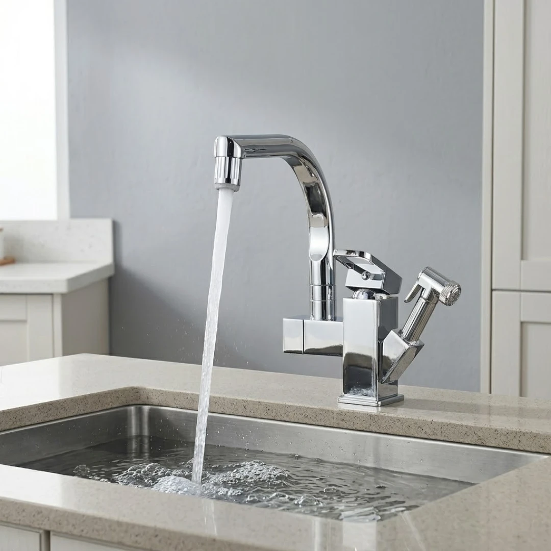 Robinet évier cuisine design mitigeur led flexible douchette pistolet - Argenté - Laiton