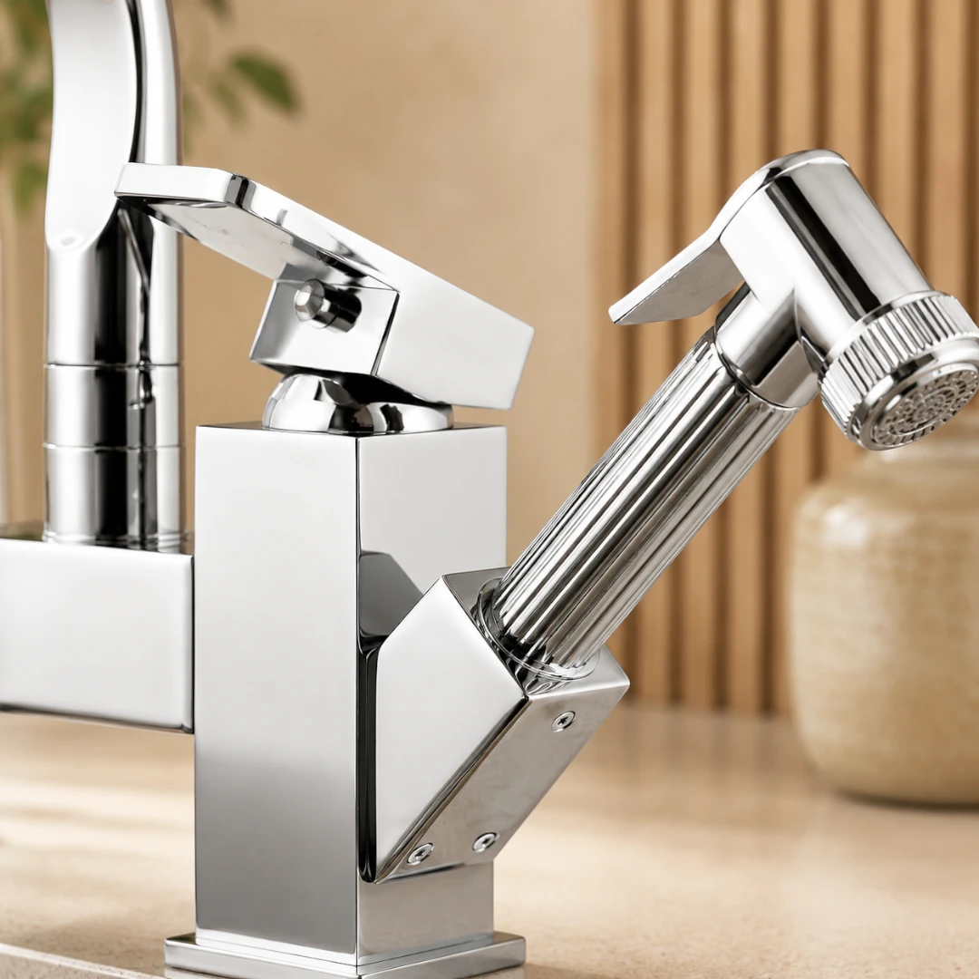 Robinet évier cuisine design mitigeur led flexible douchette pistolet - Argenté - Laiton