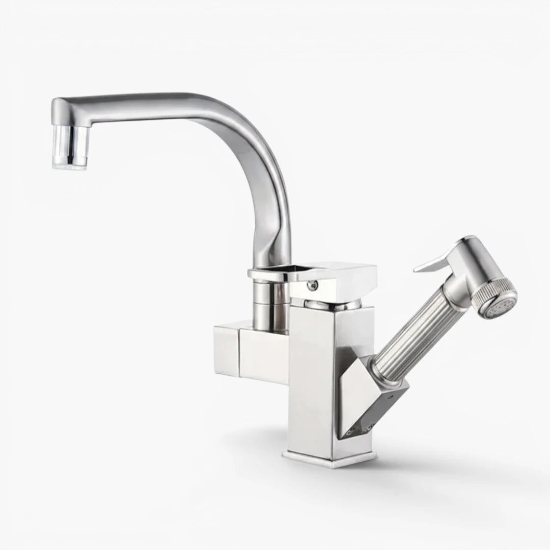 Robinet évier cuisine design mitigeur led flexible douchette pistolet - Argenté - Laiton