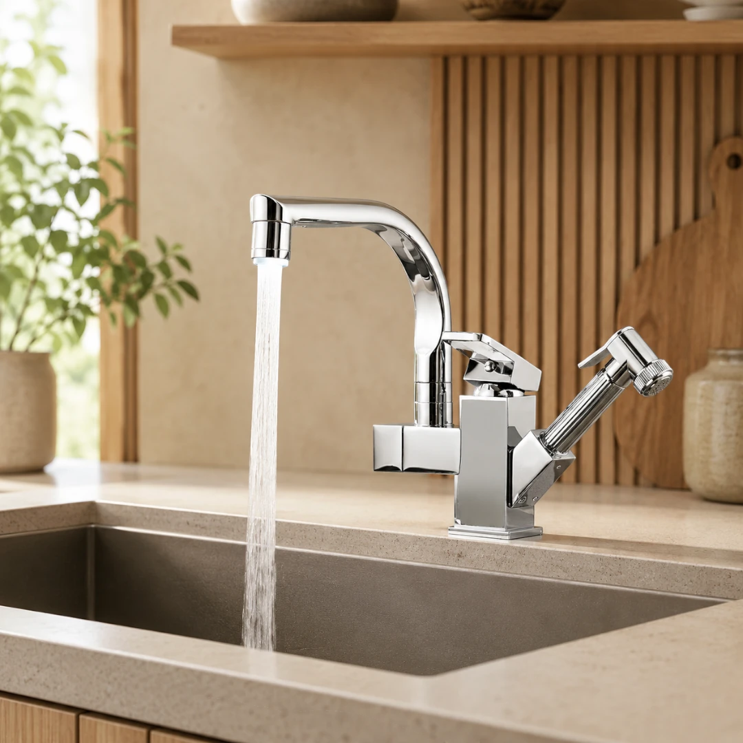 Robinet évier cuisine design mitigeur led flexible douchette pistolet - Argenté - Laiton