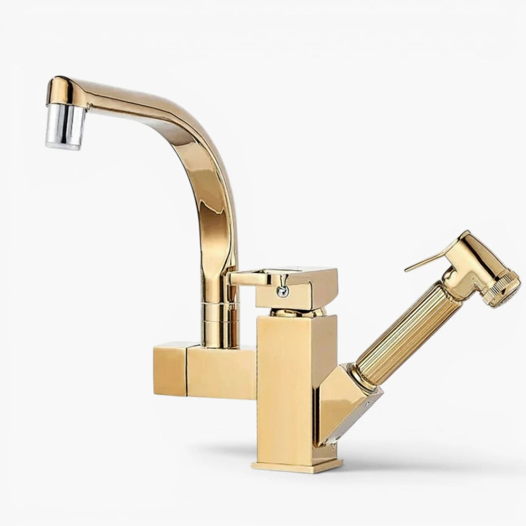 Robinet évier cuisine design mitigeur led flexible douchette pistolet - Doré - Laiton