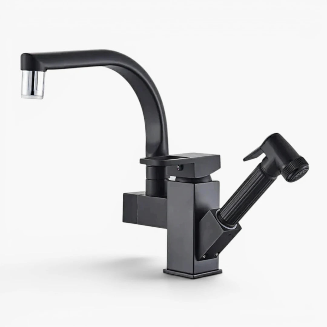 Robinet évier cuisine design mitigeur led flexible douchette pistolet - Noir - Laiton