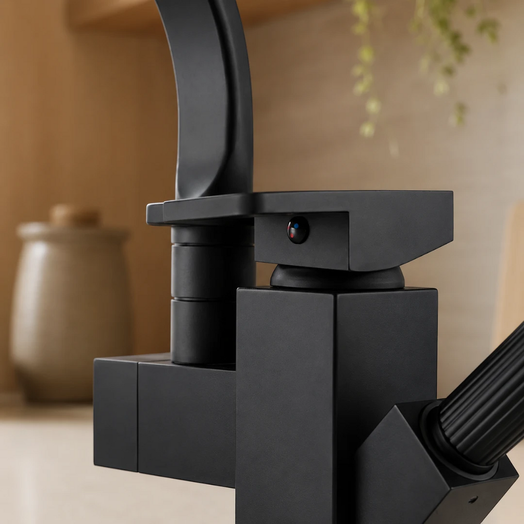 Robinet évier cuisine design mitigeur led flexible douchette pistolet - Noir - Laiton