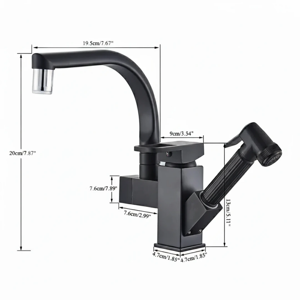 Robinet évier cuisine design mitigeur led flexible douchette pistolet - Noir - Laiton