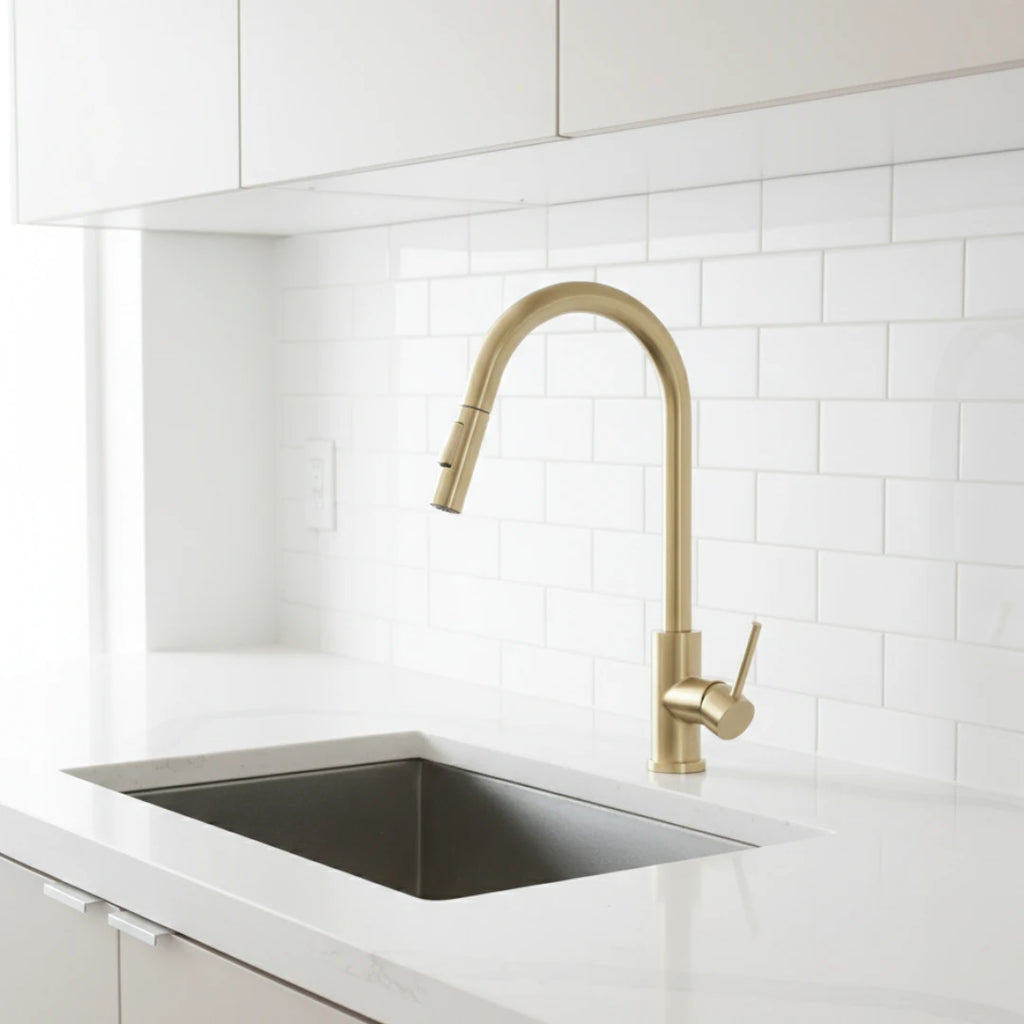 Robinet évier cuisine design mitigeur tactile pivotant - Doré