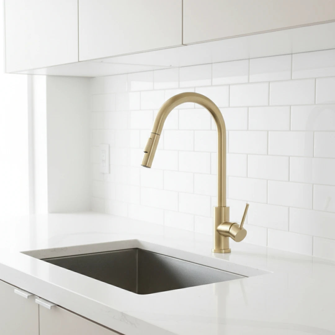 Robinet évier cuisine design mitigeur tactile pivotant - Doré