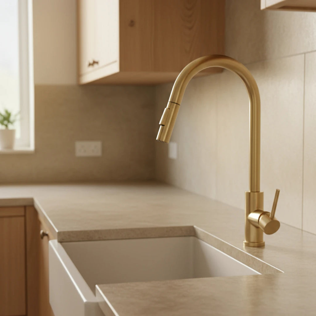 Robinet évier cuisine design mitigeur tactile pivotant - Doré
