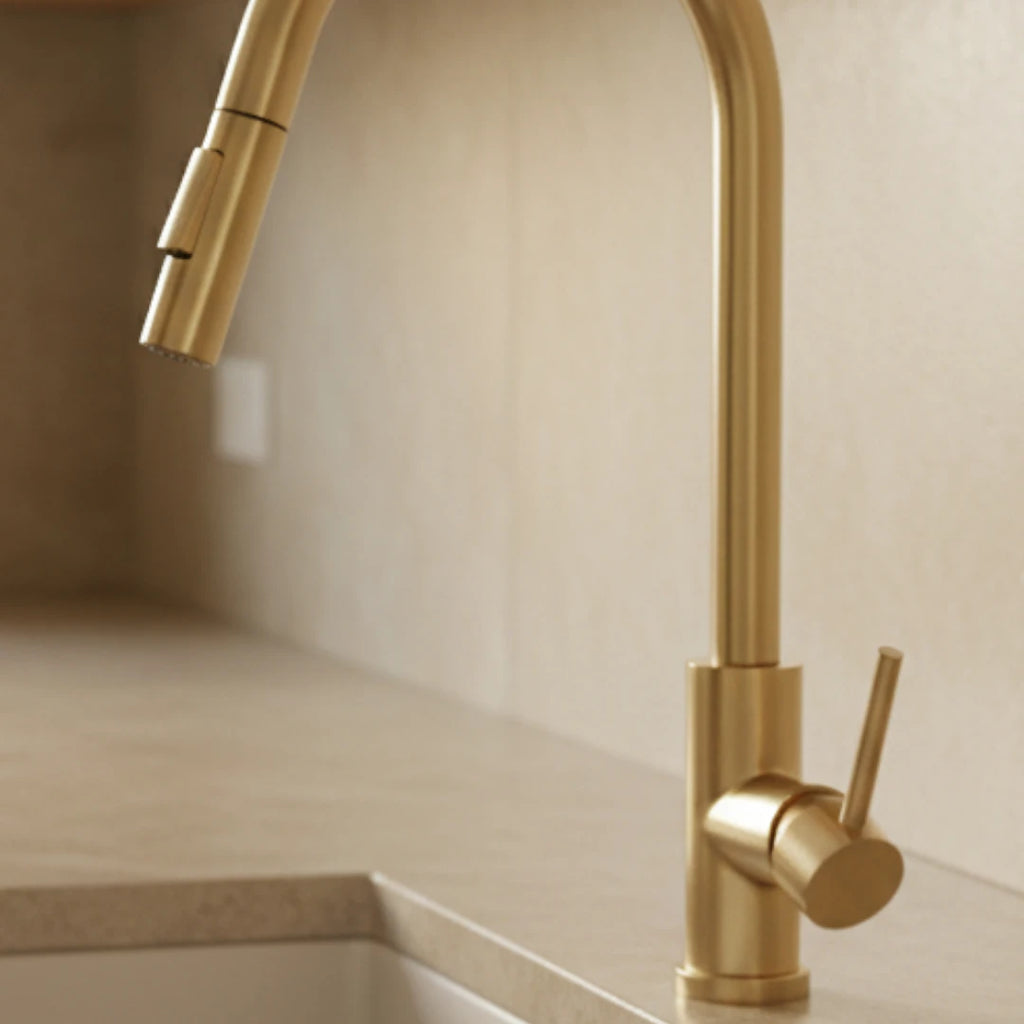 Robinet évier cuisine design mitigeur tactile pivotant - Doré