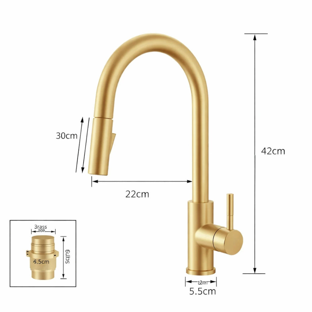 Robinet évier cuisine design mitigeur tactile pivotant - Doré