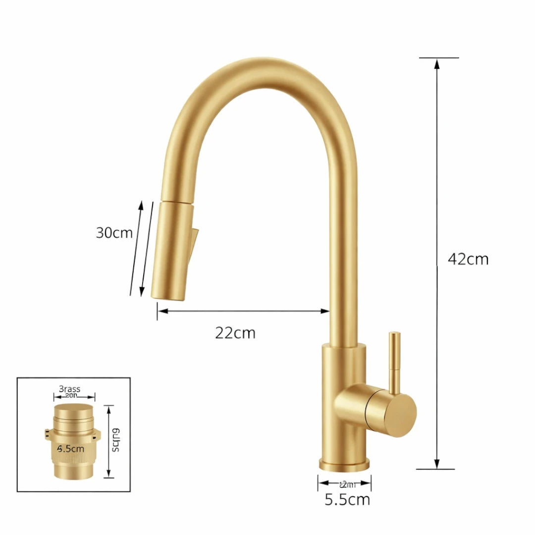 Robinet évier cuisine design mitigeur tactile pivotant - Doré
