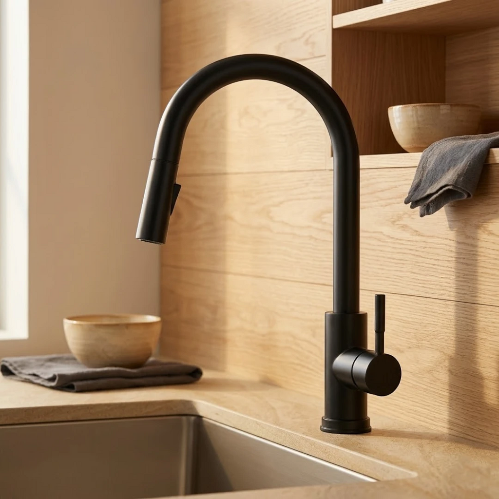 Robinet évier cuisine design mitigeur tactile pivotant - Noir