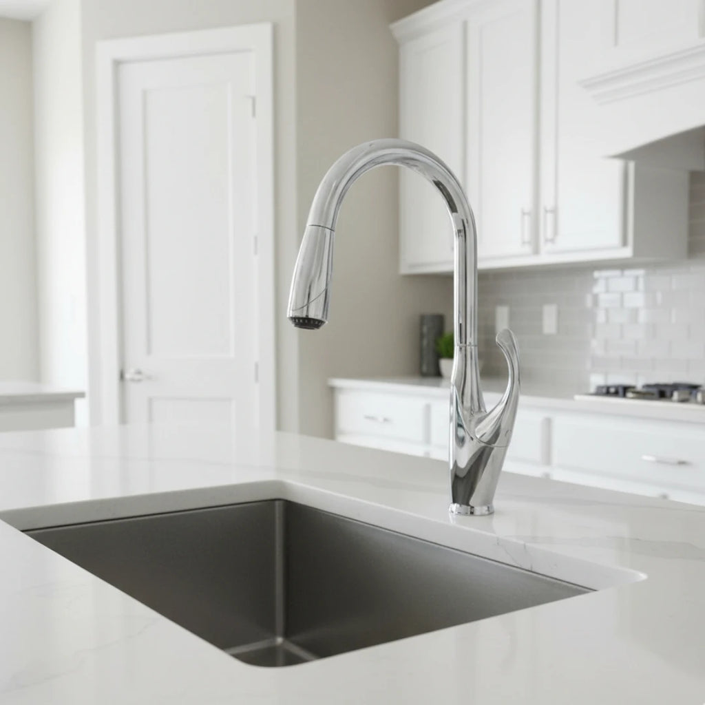 Robinet évier cuisine design moderne flexible douchette - Argenté - Laiton