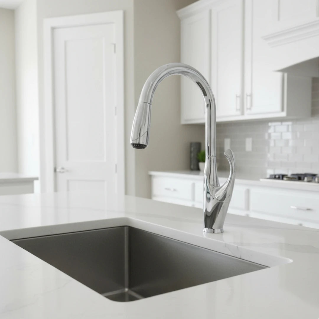 Robinet évier cuisine design moderne flexible douchette - Argenté - Laiton