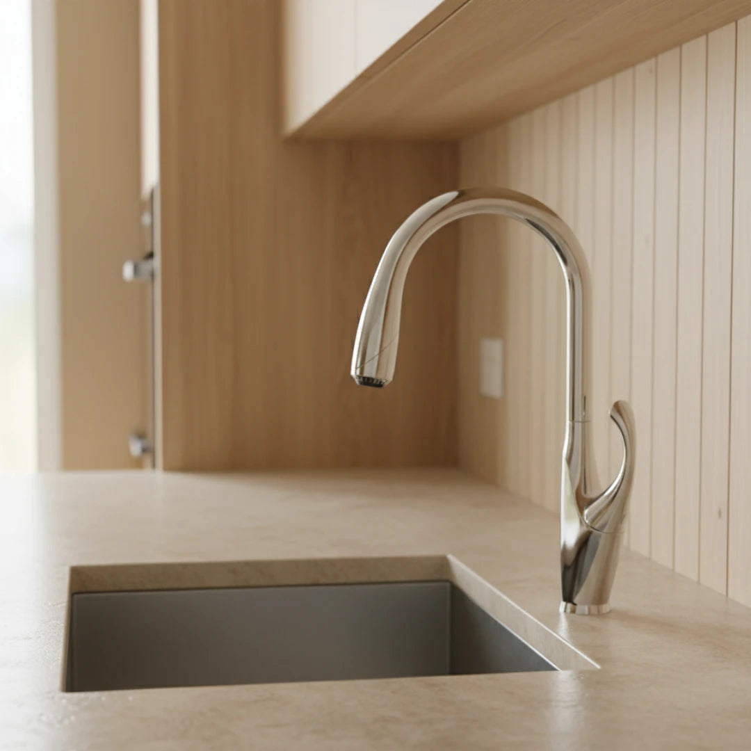 Robinet évier cuisine design moderne flexible douchette - Argenté - Laiton