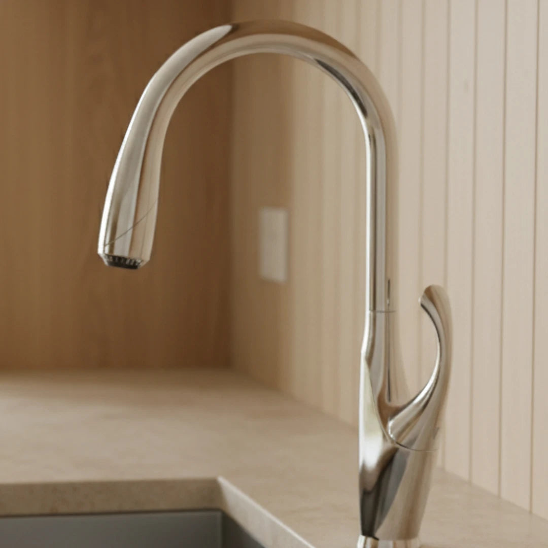 Robinet évier cuisine design moderne flexible douchette - Argenté - Laiton