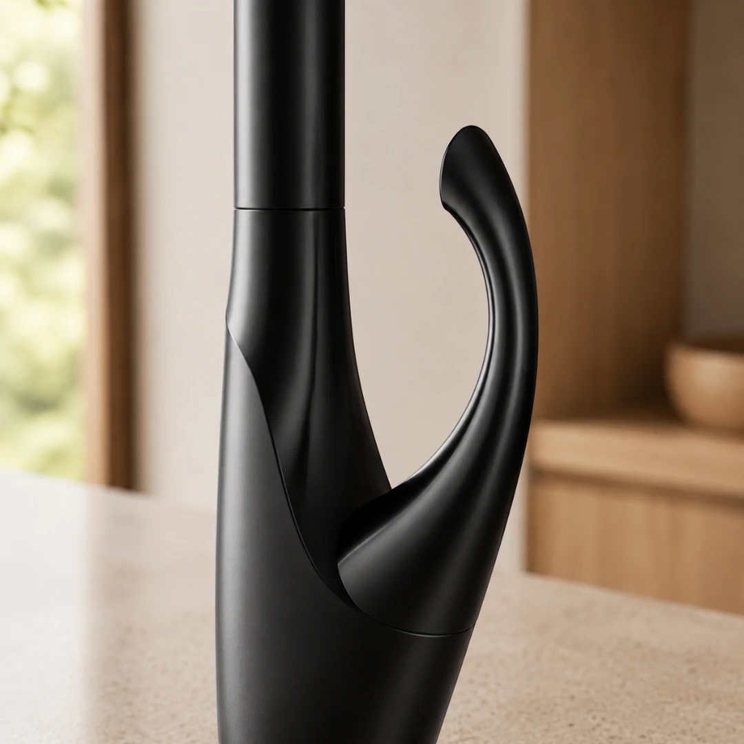 Robinet évier cuisine design moderne flexible douchette - Noir - Laiton