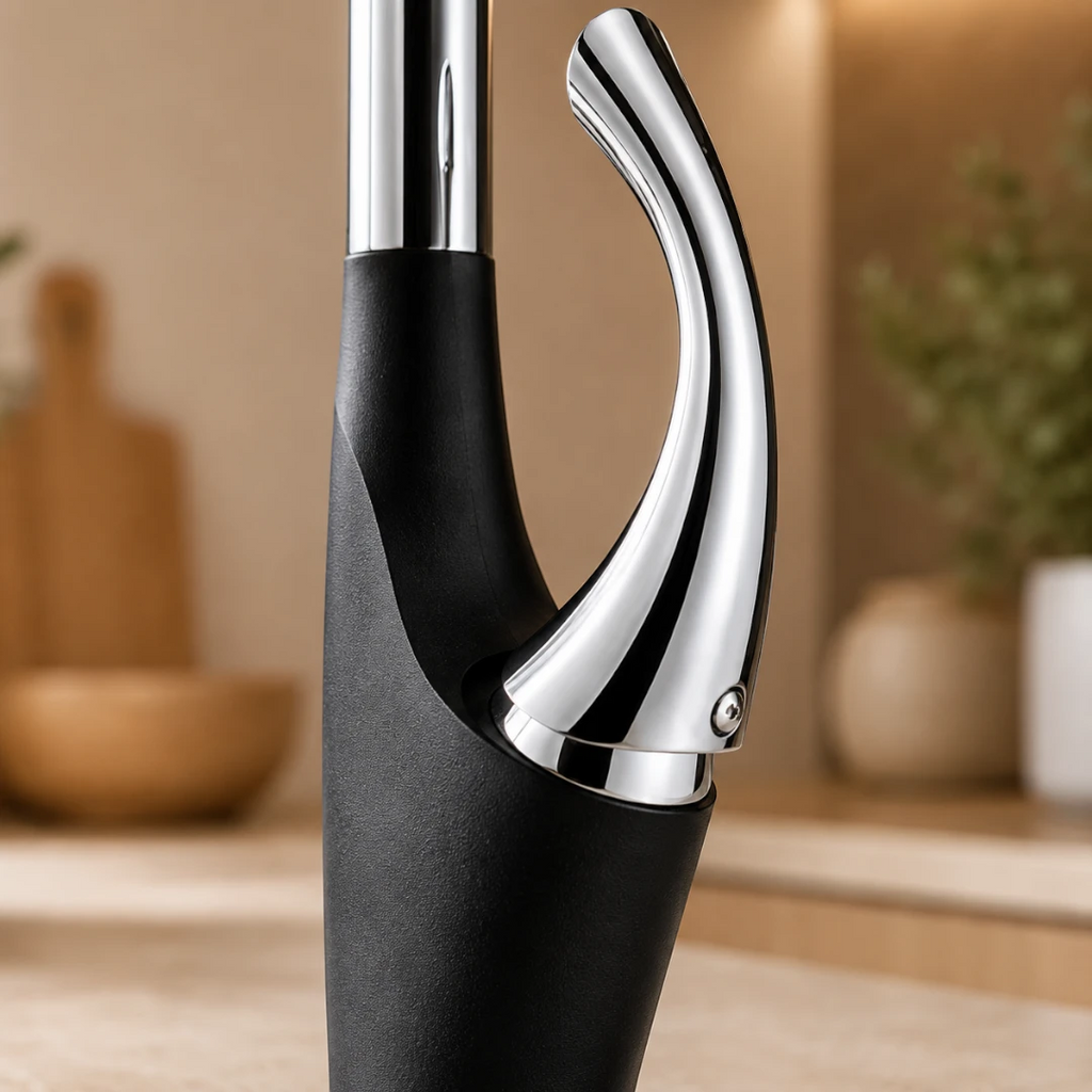 Robinet évier cuisine design moderne flexible douchette - Noir / Argenté - Laiton