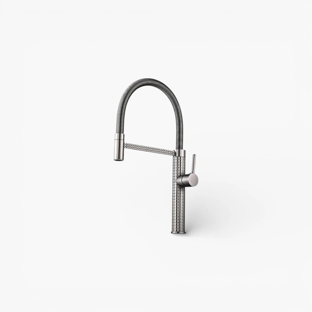 Robinet évier cuisine design texturé flexible - Argenté - Laiton