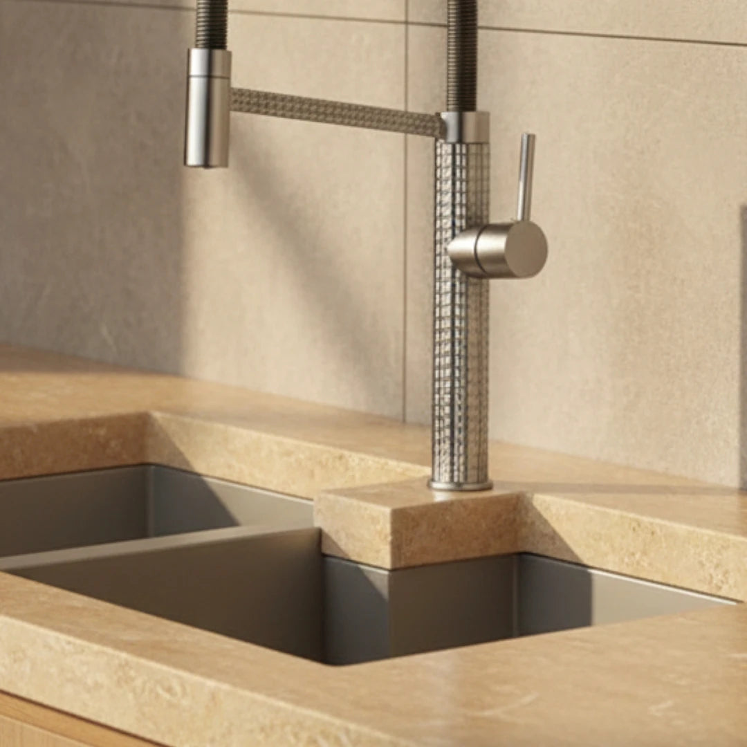 Robinet évier cuisine design texturé flexible - Argenté - Laiton