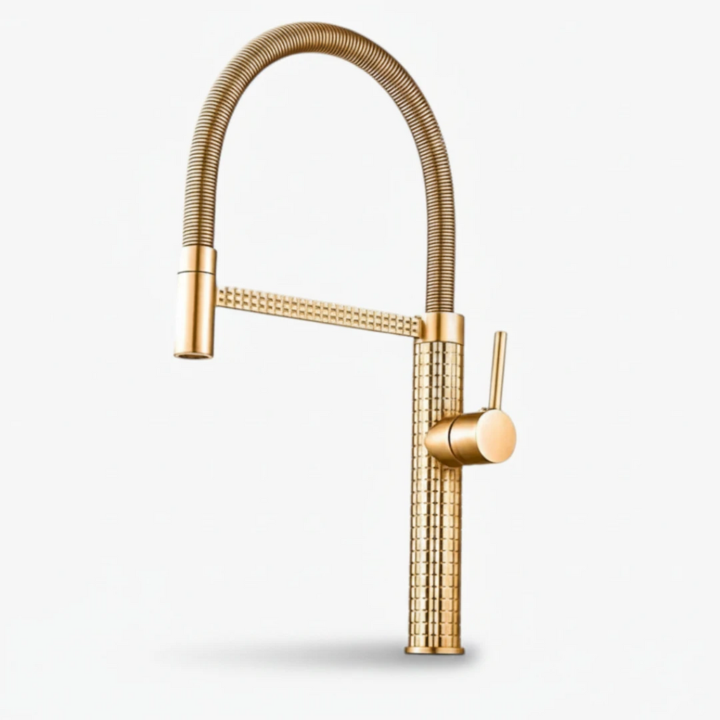 Robinet évier cuisine design texturé flexible - Doré - Laiton