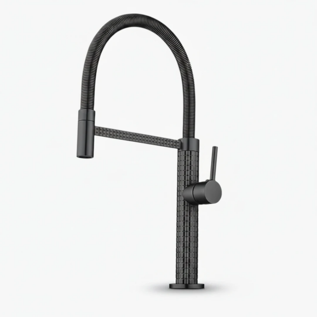 Robinet évier cuisine design texturé flexible - Noir - Laiton