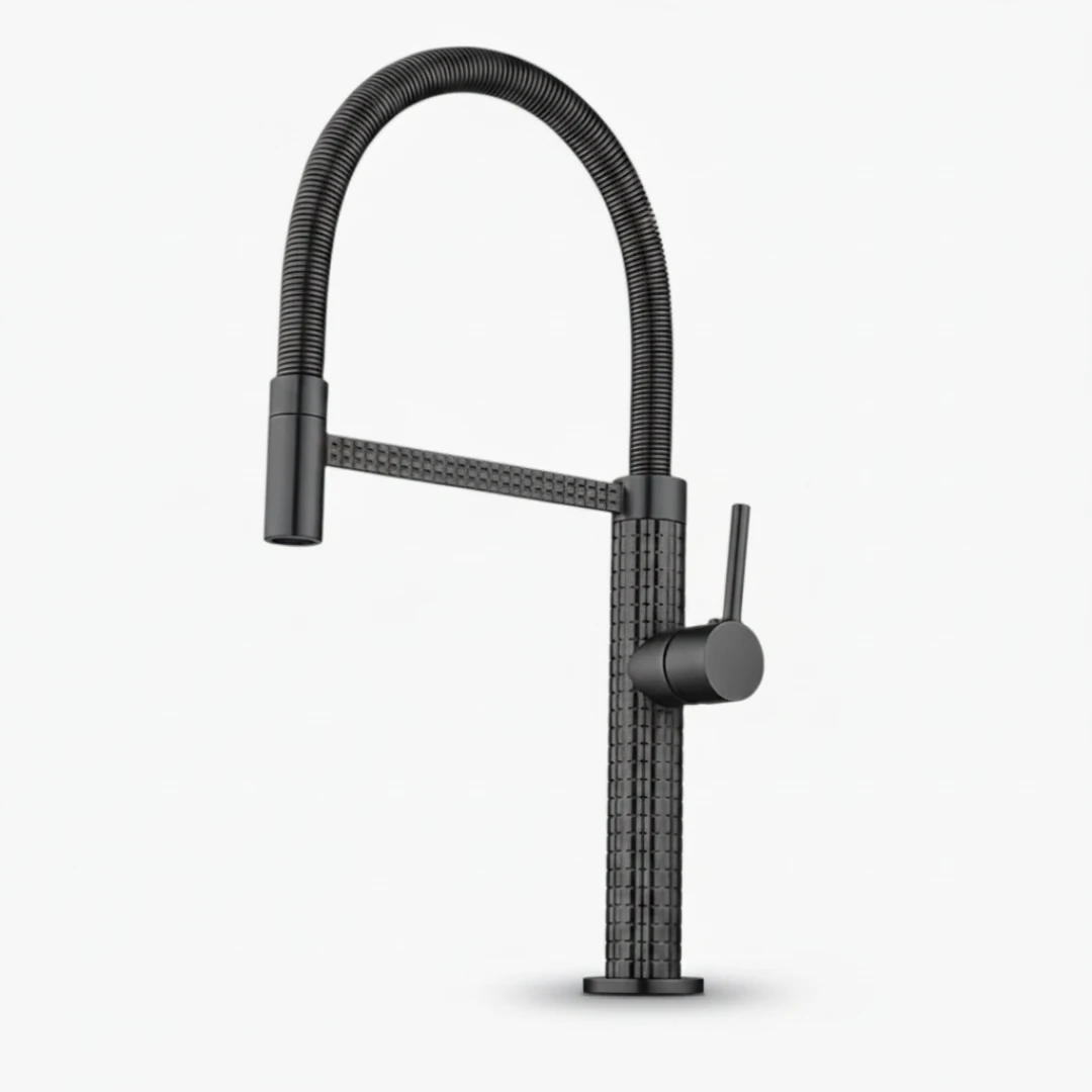 Robinet évier cuisine design texturé flexible - Noir - Laiton