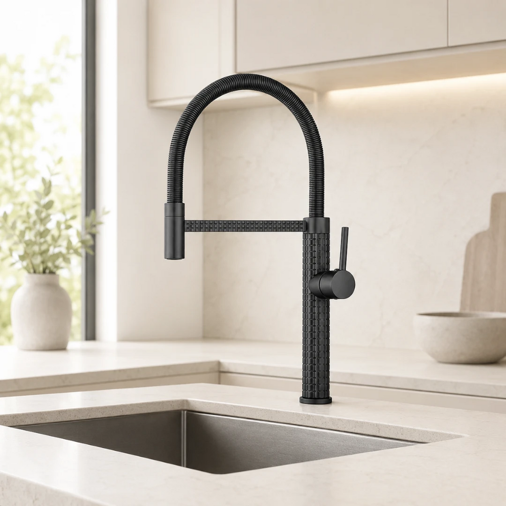 Robinet évier cuisine design texturé flexible - Noir - Laiton