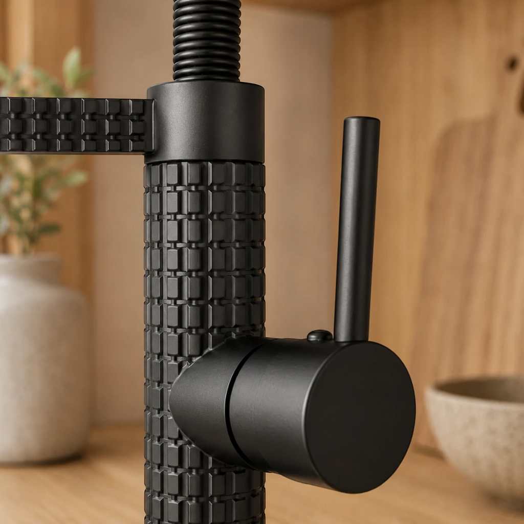 Robinet évier cuisine design texturé flexible - Noir - Laiton
