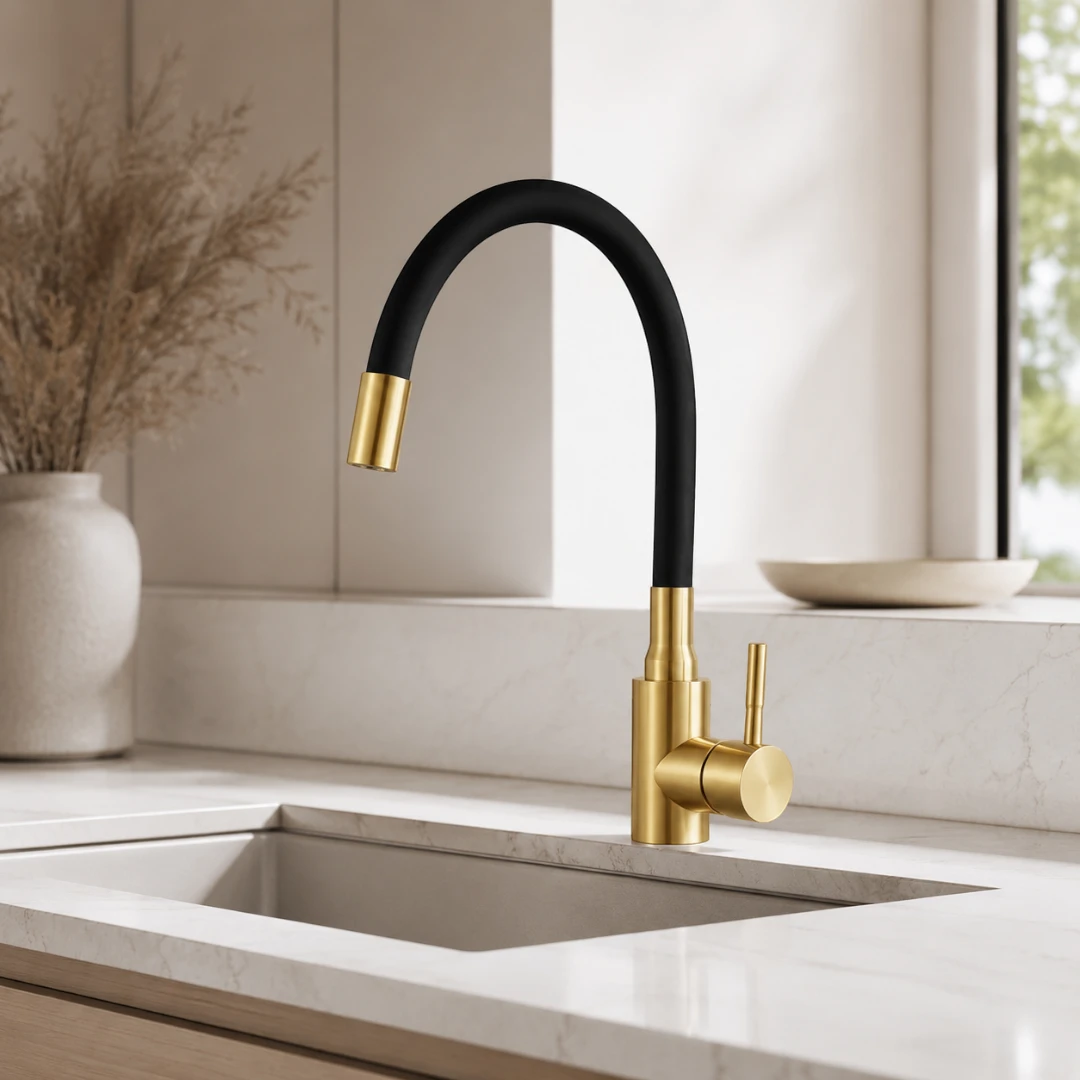 Robinet évier cuisine flexible coloré mitigeur - Doré