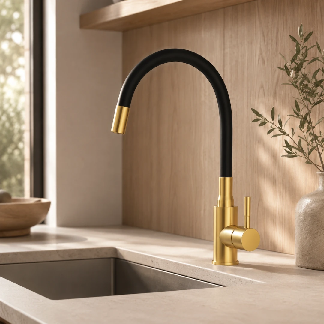 Robinet évier cuisine flexible coloré mitigeur - Doré