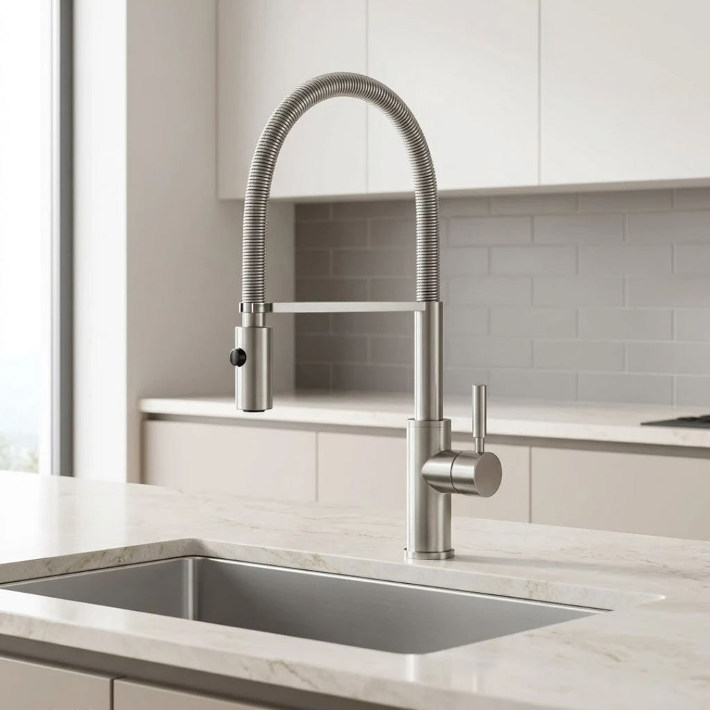 Robinet évier cuisine flexible douchette design - Argenté - Laiton