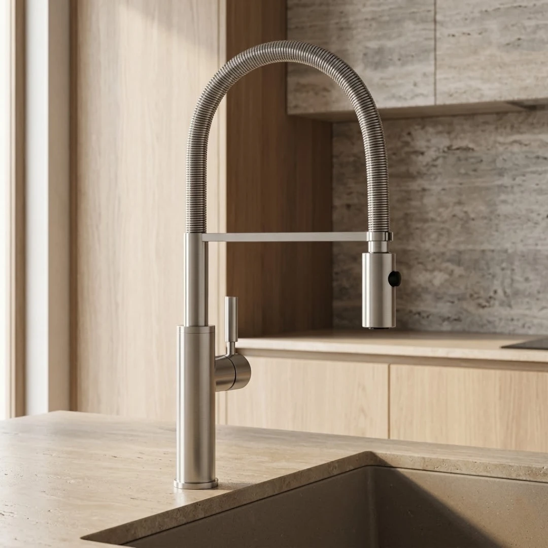 Robinet évier cuisine flexible douchette design - Argenté - Laiton