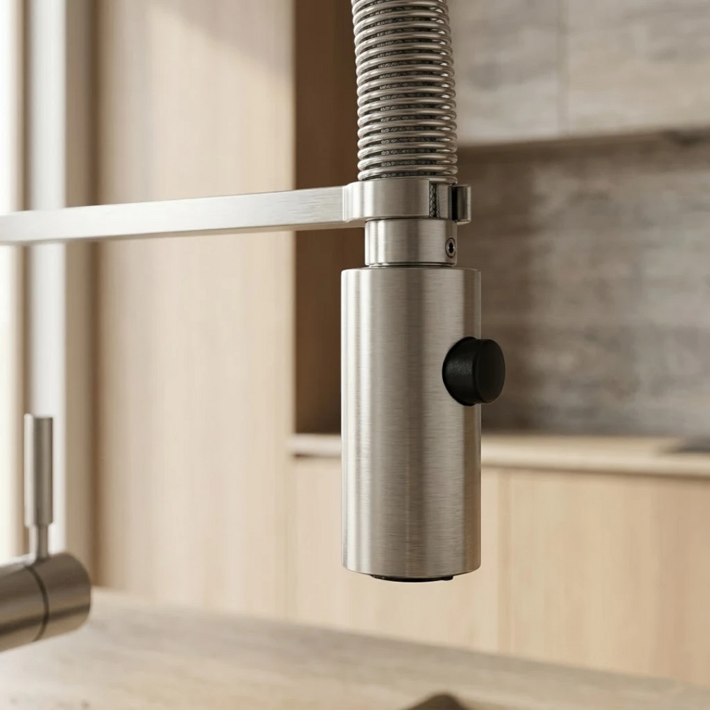 Robinet évier cuisine flexible douchette design - Argenté - Laiton