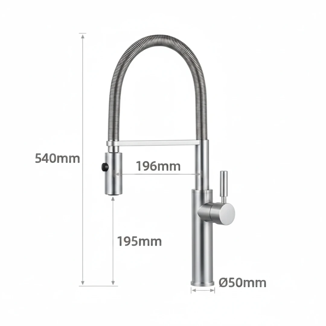 Robinet évier cuisine flexible douchette design - Argenté - Laiton