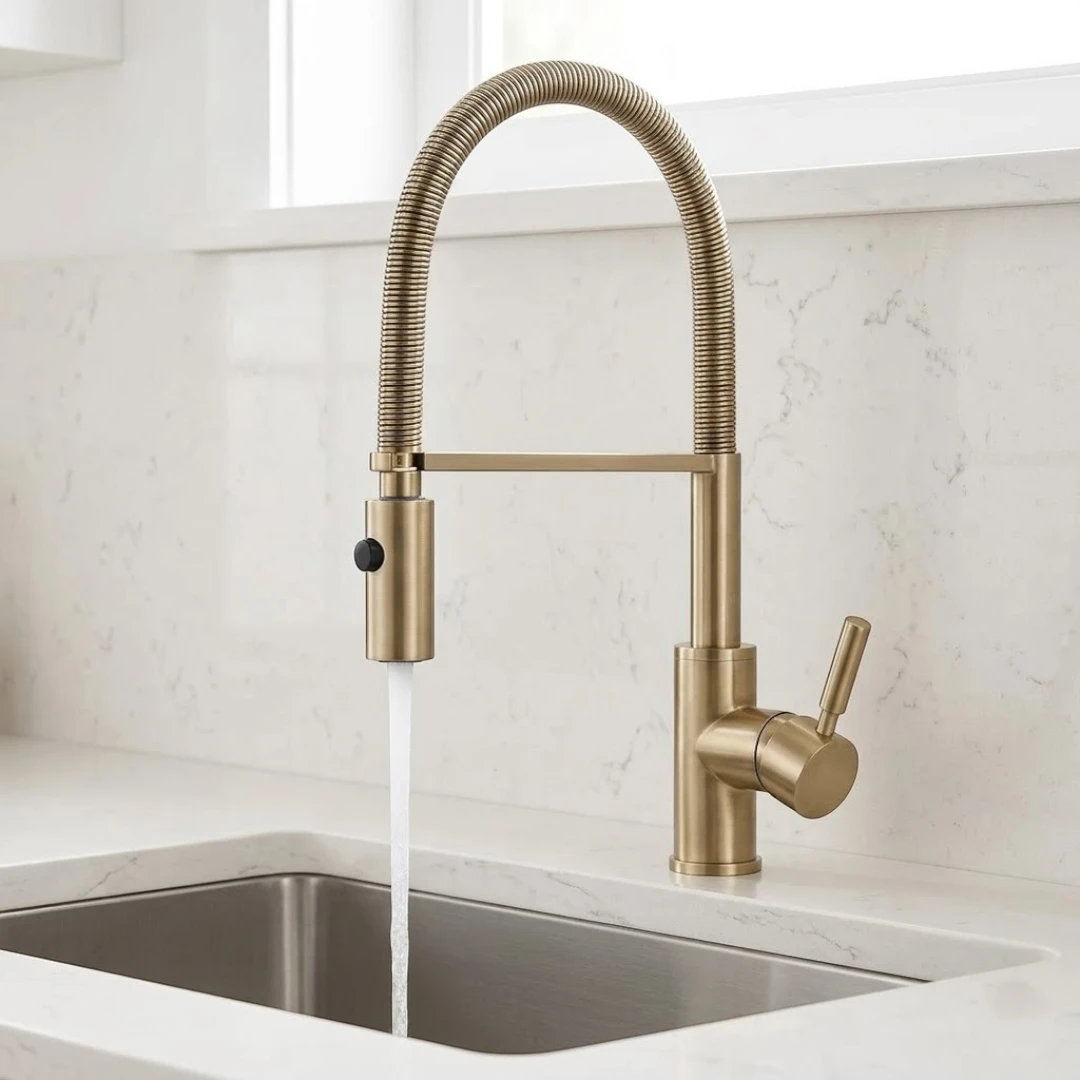 Robinet évier cuisine flexible douchette design - Doré - Laiton