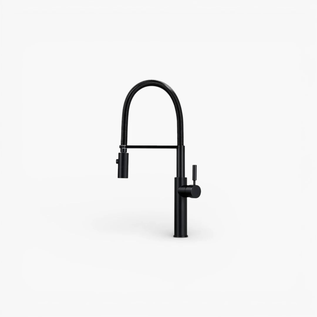 Robinet évier cuisine flexible douchette design - Noir - Laiton