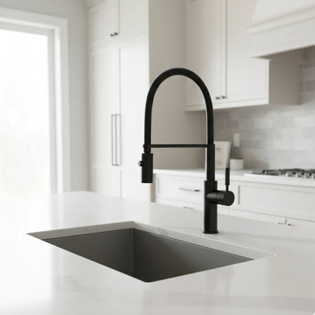 Robinet évier cuisine flexible douchette design - Noir - Laiton